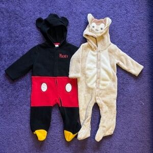 Disney Bambi and Mickey Mouse baby dress up onesies - 6-9 months
